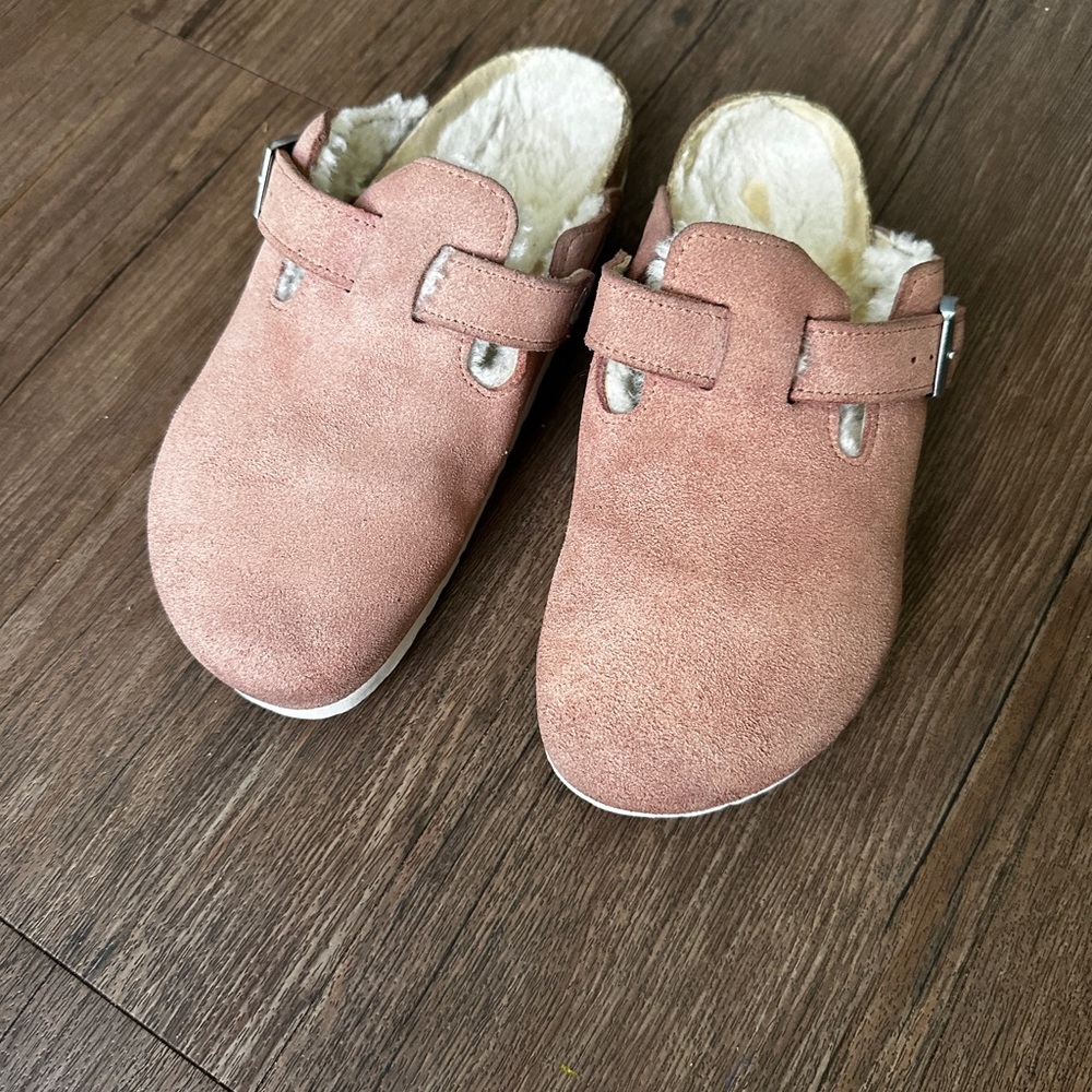 Birkenstock Boston Shearling Pink Clay Suede Clogs Original Furry Fuzzy